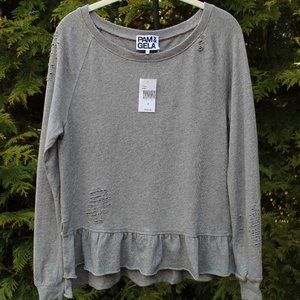 Pam & Gela Distressed Ruffle-Hem Sweatshirt NWT (Sz-S)